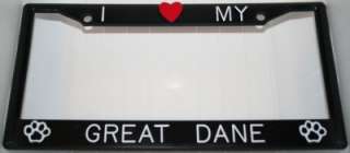 Black I Love My Great Dane Plastic License Plate Frame  