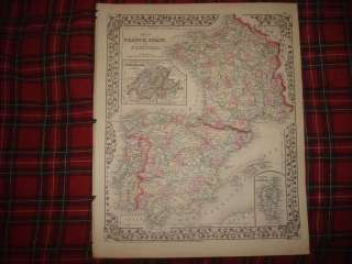 SUPERB MINT ANTIQUE 1874 FRANCE SPAIN PORTUGAL MITCHELL MAP WINE 