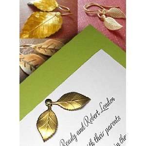 Wedding Invitations Kit Anjou Pear Green with Pair of Leaves Brass 