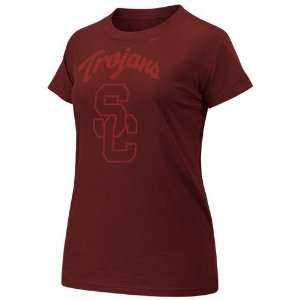  Nike USC Trojans Ladies Cardinal Red Large Logo T shirt 
