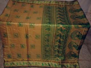 Pure silk Antique Vintage Sari Fabric 4y Cream #001MR  