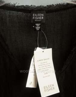 Eileen Fisher Linen Gauze Jewel Neck Top Black 2X NWT  