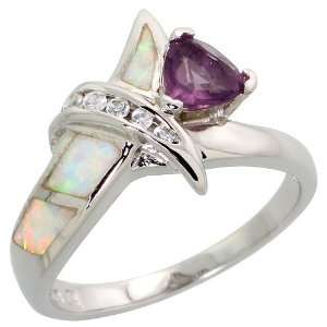 Sterling Silver, Synthetic Opal Inlay Knot Ring, w/ Trillion Cut 