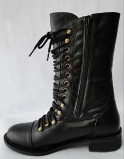 Runway Vintage Military Flat Lace Zip Up Ankle Boots  