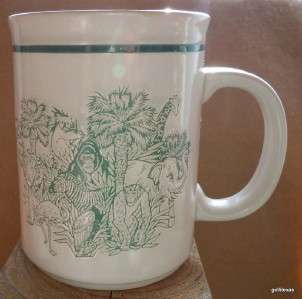 Vintage Los Angeles Zoo Mug Incised Design Green & Beige 4.25  