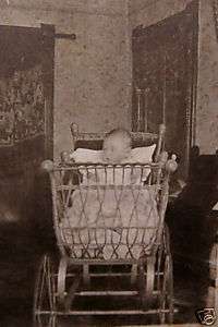 ANTIQUE CABINET PHOTOGRAPH BABY WICKER CARRIAGE BUGGY  