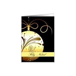 Feliz Natal, Merry Christmas in Portuguese, glass ornament, gold Card