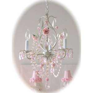  3 light Tole Chandelier, Sage Green and Roses