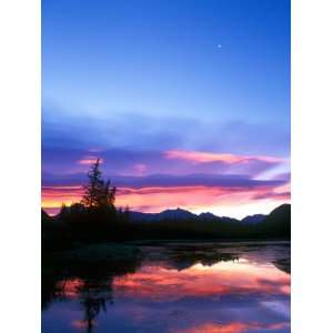  Crescent Moon Over Vermillion Lake in Banff National Park 