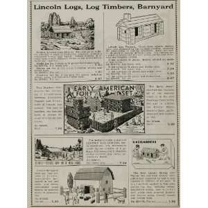  1937 Ad Toy Lincoln Log Cabin Fort Barn Barnyard Bricks 