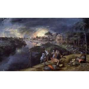  Scene of War and Fire by Gillis Mostaert. Size 10.00 X 6 