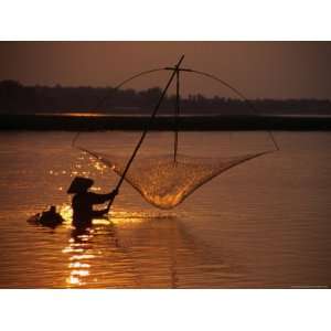  Dip Net Shrimp Fishing in Mekong River, Vientiane, Laos 