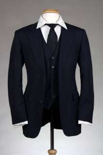 Vintage Mod Navy Pinstripe Wool 3 Piece Vested Suits 41 R  