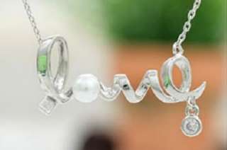 Fashion Silver Alloy Twist Love & Pearl Stud Valentines Necklace 