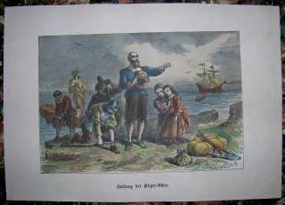 1876 Darley print LANDING OF PILGRIM FATHERS  