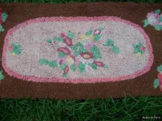 vintage hooked rug~Chocolate & Shabby pink ROSES~SALE  