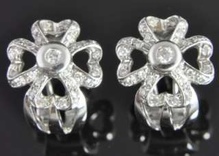   14K White Gold .33 CT Diamond Flower Omega Huggie Hoop Earrings  