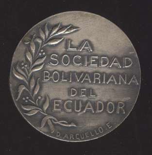 VENEZUELA ECUADOR VERY RARE BOLIVAR SOCIETY 1935 SILVERED MEDAL  