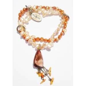  Nature Bijoux  White and Peach Fresh Water Pearls Stretch 