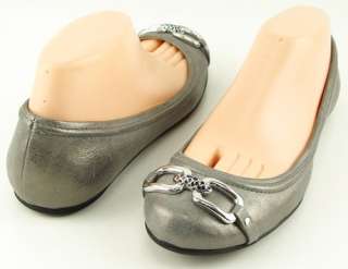 COACH AMAYA Silver Metallic Silver Tone Logo Womens Shoes Ballet Flats 