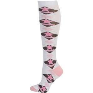   Ladies Pink White Big N Little Argyle Knee Socks