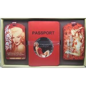   Monroe Red Love Travel Set Tags & Passport Cover 