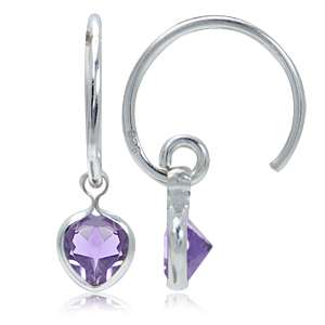 February Birthstone Gift Amethyst 925 Sterling Silver Baby C Hoop 