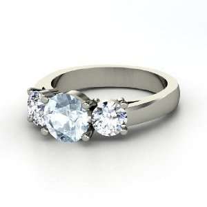  Arpeggio Ring, Round Aquamarine Platinum Ring with Diamond 