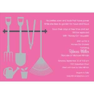    Garden Tools Bright Pink Bridal Shower Invitations