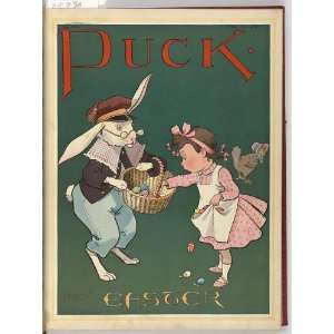 Puck Easter,bunny,eggs,rabbits,girls,basket,Puck Magazine,cover 