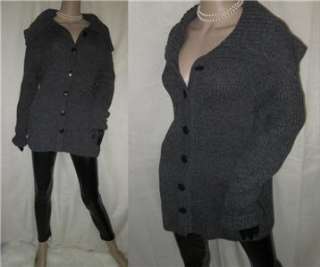 KENNETH COLE Grey SLOUCHY KNIT Big Collar Button CARDIGAN Sweater COAT 