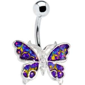    Purple Glitter Rave Chromatic Butterfly Belly Ring Jewelry