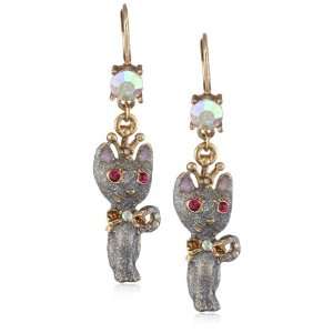   Betsey Johnson Tzarina Princess Glitter Cat Drop Earrings Jewelry