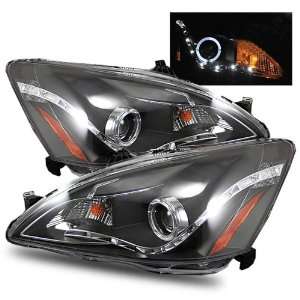 03 07 Honda Accord Hybrid Black LED Halo Projector Headlights /w Amber 