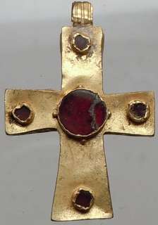 Ancient GOLD Byzantine CROSS with RUBY 800AD Artifact  