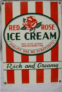 Vintage Ande Rooneys Porcelain Enameled Sign Red Rose Ice Cream 