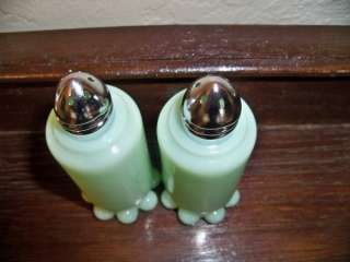 Jadeite Jade Glass Candlewick Salt & Pepper Set w/ Metal Lids  