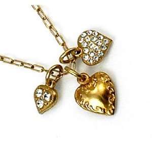    Gold Necklace With Assorted Hearts and Crystal Gems Jewelry