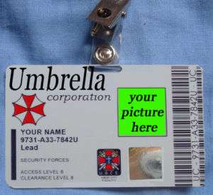 Resident Evil Umbrella Corporation Costume UBCS Card ID  