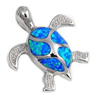  Sterling Silver Lab Opal Turtle Pendant Jewelry