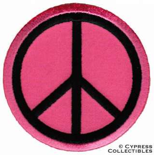 PEACE SIGN iron on patch WOODSTOCK SUMMER OF LOVE pink  