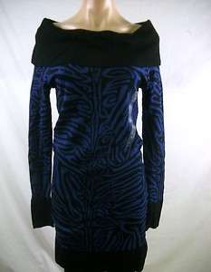   DKNY Carbon Blue/Black Jaquard Animal Print Sweater Dress X Small NWT