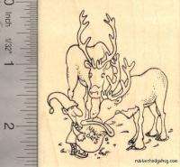 Santas Reindeer Christmas Rubber Stamp, Elf J15502  