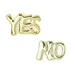  Gold Yes and No Asymmetric Small Stud Earrings Jewelry