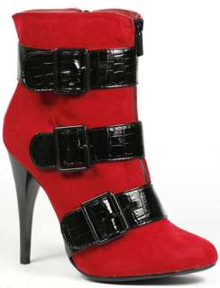 Red Buckled Pointy Toe Fashion Ankle Bootie 9 us  