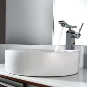  Round Ceramic Sink and Unicus Faucet Chrome, White