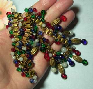   Red Green Blue White Glass Bookchain Necklace Miriam Haskell ?  