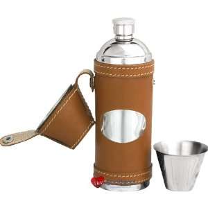  Travel Case Hip Flask 8oz & Travel Cup Tan Leather 