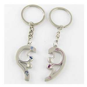 Solid Metal Silver Tone Lovers Heart Shape Magnetic Pendent Keychain