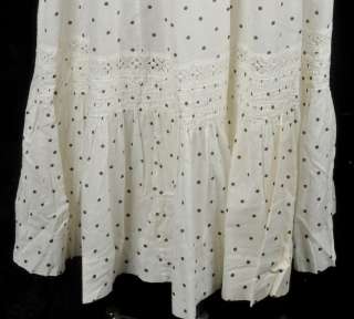 Antique Edwardian Gibson Girl White Cotton Polka Dot Summer Skirt XS 